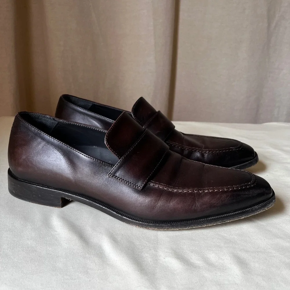 To Boot New York Penny Loafers Brown Burnished Leather Italy 10.5 D